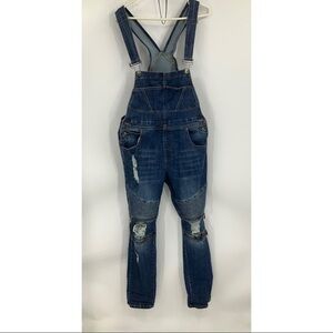 Victorious Moto style denim Distressed overalls M